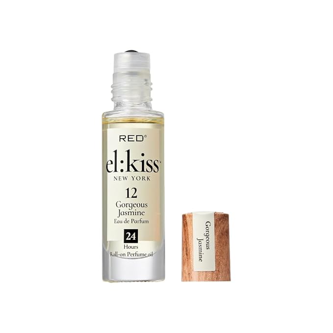 EL:KISS Roll On Perfume, Gorgeous Jasmine Inspired by Guc. Flora Eau de Parfum 12mL (.40 Fl Oz), Hydrating & Long-Lasting, Alcohol-Free & Mineral Oil-Free, Infused With Jojoba, Argan & Coconut Oil