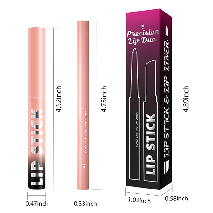 2Pcs 2 in 1 Matte Nude Lip Liner and Lipstick Combo Set for Women,Lipstick Stain Lip Liner for Daily & Party Long Lasting Waterproof Smudge Proof 24 Hour Full Coverage Vegan Lip Makeup Kit