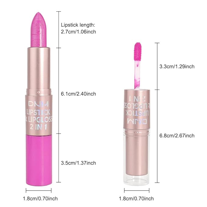 evpct 2 in 1 Hot Pink Glitter Metallic Shimmer Diamond Lipstick and Lip Gloss Set for Women Long Lasting Waterproof, Rose Pink Sparkle Glitter Shiny Lipstick and Lip Liner Makeup Set, 04#