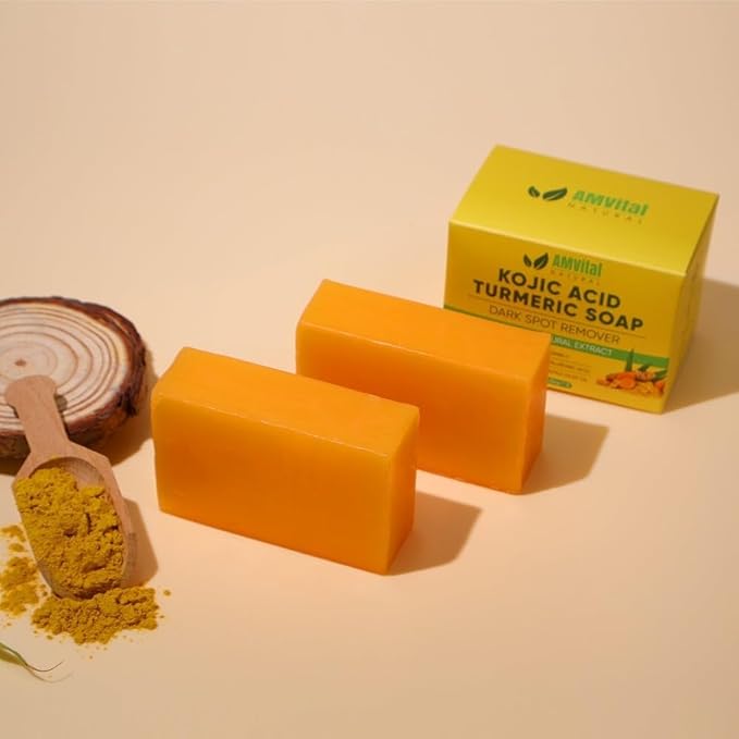 Turmeric Kojic Acid Soap Bars with Vitamin C, Retinol & Hyaluronic Acid – Face & Body Soap with Collagen & Shea Butter – 4-Pack Cleansing Bars for All Skin Types