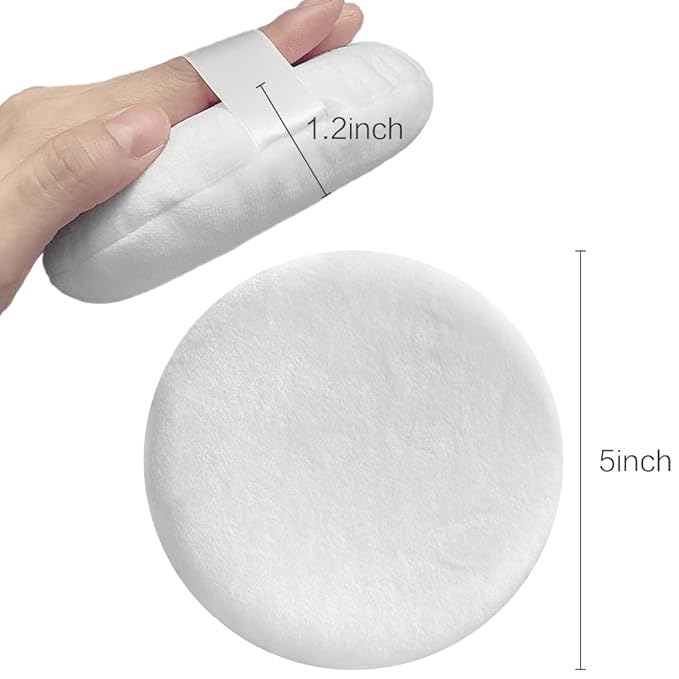 2 PCS large Powder puff, 5 inch cotton super soft Powder puff, washable, loose powder puff, body puff round (White)