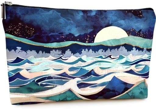 Cute Makeup Bag for Purse Canvas Waterproof Funny Cosmetic Bags for Women Zipper Travel Toiletry Pouch-Mountain Makeup Bags-Blue