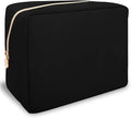 Nylon Large Makeup Bag Travel Pouch for Women, Preppy Big Black Makeup Bag Cute Cosmetic Zipper Pouch Purse, DIY Chenille Letter Bag Waterproof Toiletry Bag Clutch Make Up Organizer for Girls(Black)