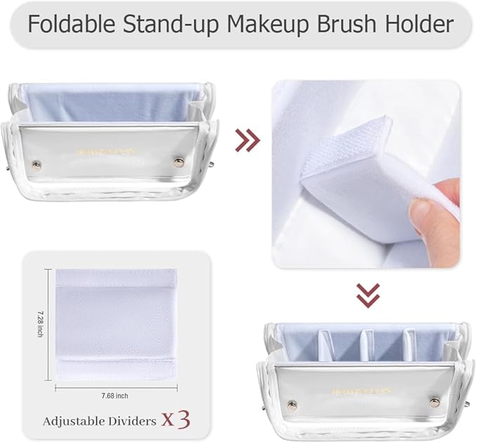 ROWNYEON Makeup Brush Bag, High Capacity Stand-Up Makeup Brush Holder, Travel Professional Cosmetic Bag Artist Organizer Bag Large Makeup Brush Case with Adjustable Divider (Brushes Not included)