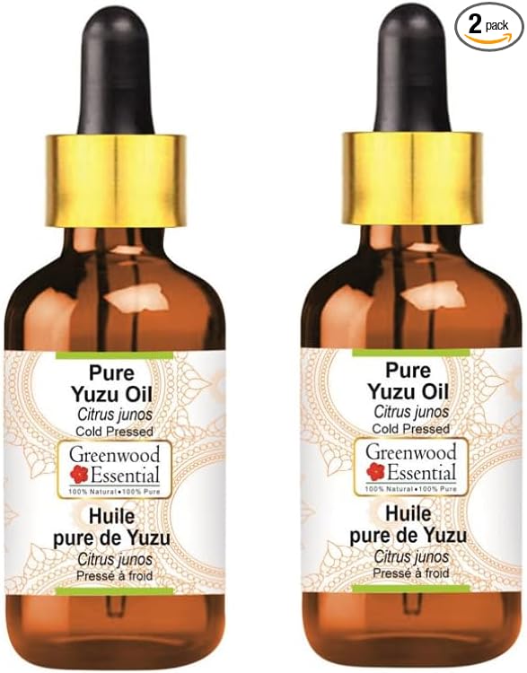 Greenwood Essential Pure Yuzu Oil (Citrus Junos) with Two Glass Droppers Cold Pressed (Pack of Two) 10ml X 2 (0.66 oz)