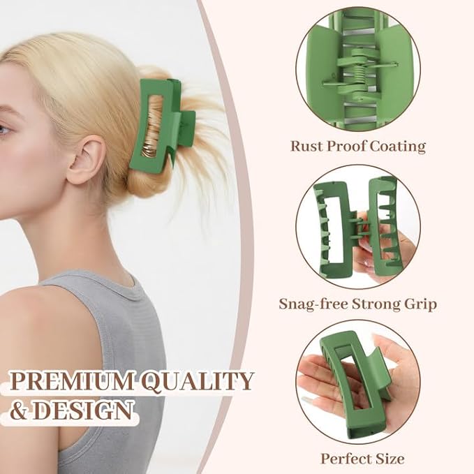 Matte Non-Slip Large Hair Clips for Women 8PCS (4 Pink+4 Green), Durable Claw Clips for Women/Girls | Gift-Ready Neutral Hair Accessories for Daily & Special Occasions