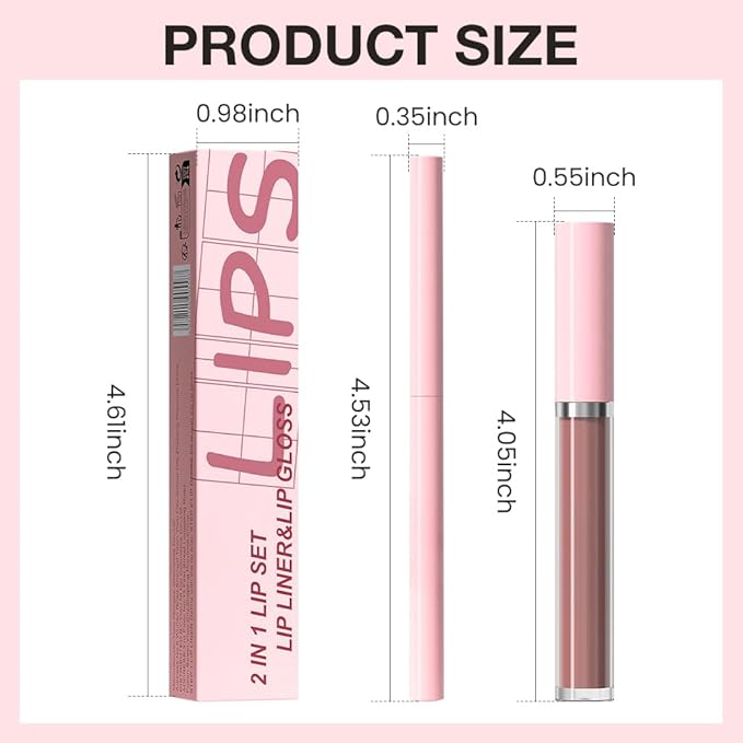 AMY'S DIARY 2pcs Matte Dark Red Lip Liner & Lipstick&Shiny Clear Lip Oil Makeup Set, Liquid Lipstick 24H and Lip Liner Set Matt Liquid Lips Make Up Waterproof Long Lasting (01#, 2 Pcs Set)