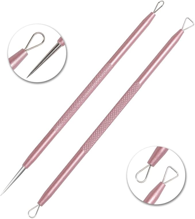 GIHWRRIProfessional Blackhead Removal Tool Set, 5 Piece Stainless Steel Comedone Extractors, Pink