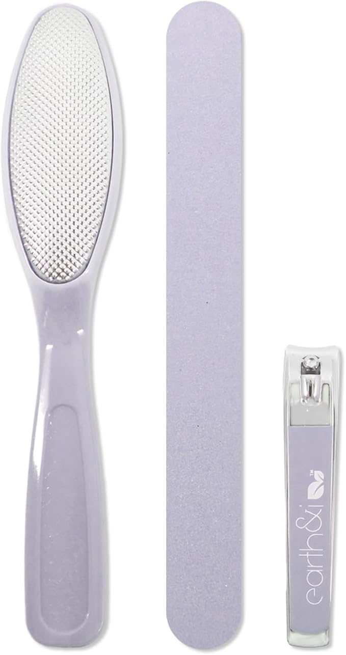 Earth & I -3 pc Manicure Pedicure Set: Large Nail Clipper, Callus Remover & Contour File, Stainless Steel Nail & Foot Care Kit for Men & Women, at Home Mani-Pedi Kit, Travel-Friendly Nail Care (Pink)