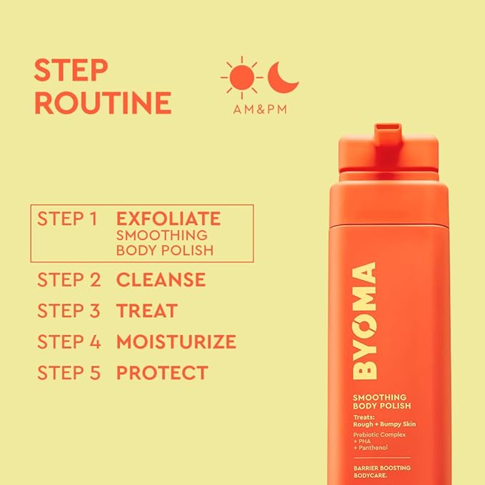 BYOMA Smoothing Body Polish - For Breakouts & Textured Skin - Exfoliating Body Scrub with PHA & Panthenol - Restores Skin Barrier & Soothes Inflammation - 10.14 fl oz