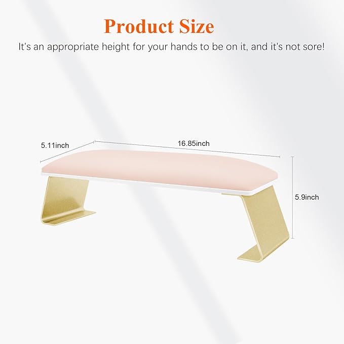 Erasable Arm Rest for Nails Tech, Luxury Nail Arm Rest Pink Manicure Hand Rest for Nails Tech with Non-Slip Aluminum Alloy Legs, Cleanable Technology Leather