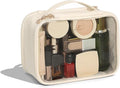 Pocmimut Clear Makeup Bag,Double Layer Large Cosmetic Bag with Makeup Brush Bag,TSA Approved Toiletry Bag Makeup Case Car Accessories Travel Essentials Organizers for Women,Begie