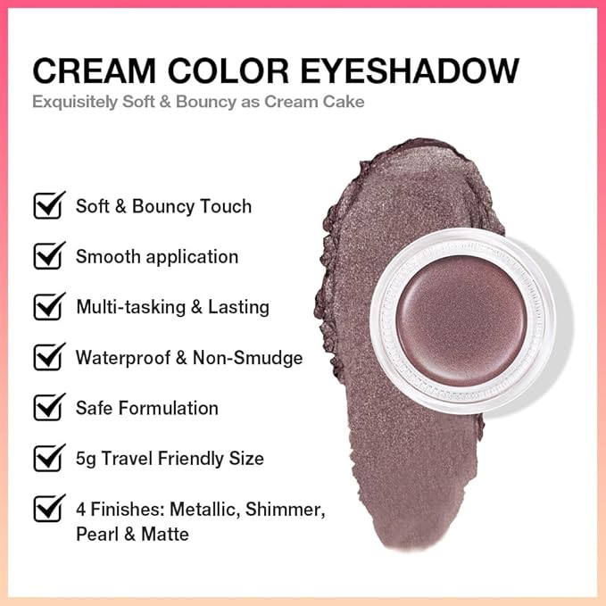 Cream Glitter Taupe Shimmer Metallic Eyeshadow Palette Makeup, Natural Single Mini Instant Holographic Eyeshadow For Women, Sombras Crema Para Ojos, Talc, Paraben & Cruelty Free, R04