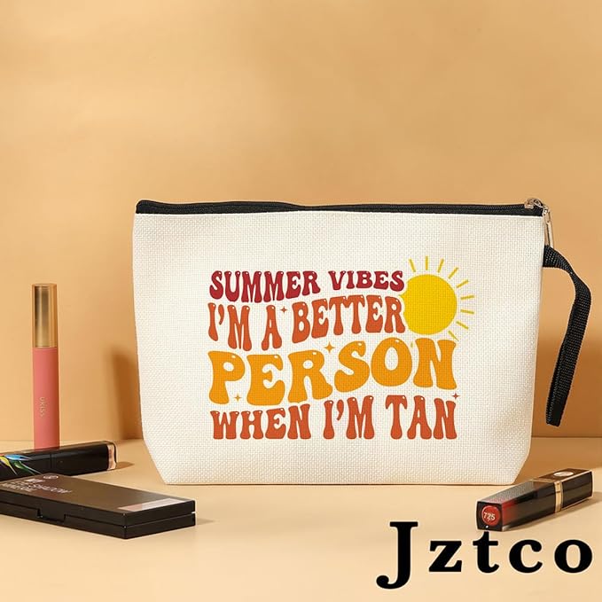 Jztco Summer Cosmetic Bag Beach Accessories Sunshine Inspirational Gifts for Beach Lovers Women Girls Coworker Grandma Sisters Mom Mothers Day Graduation Birthday Friendship Gifts Vacation Makeup Bag