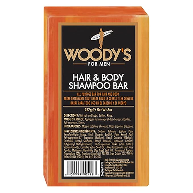 Woody's Men's 2-in-1 Hair & Body Shampoo Bar, Rich, Thick Lather Formula, Conditions, Nourishes, Moisturizes, For All Skin Types, 8 Oz.