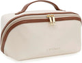 Travel Makeup Bag – Large Cosmetic Organizer with Waterproof Nylon, Smooth Double Zipper & Tear-Resistant Lining, Toiletry Pouch for Women (Beige)