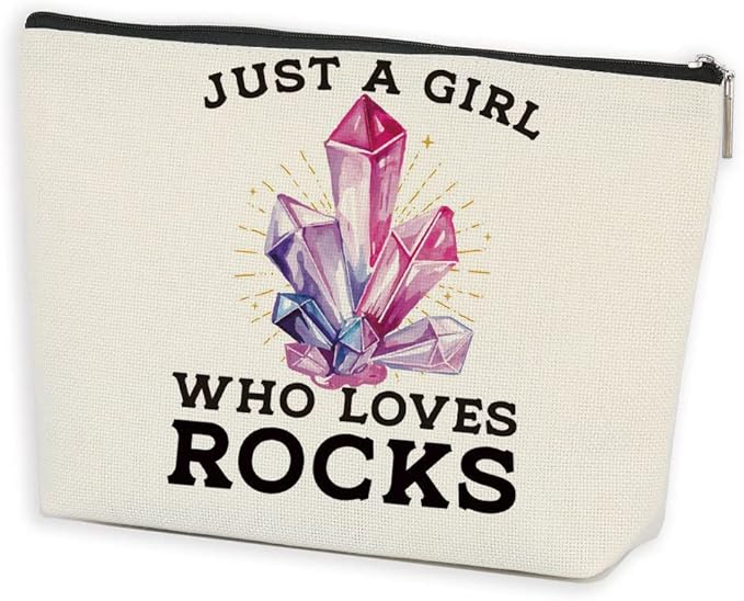 Azteoiz Geology Makeup Bag, Rock Lover Gifts for Women Christmas birthday Gifts, Geologist & Geology Teacher Gifts，Just A Girl Who Loves Rocks Cosmetic Bag Zipper Pouch Toiletry Bag