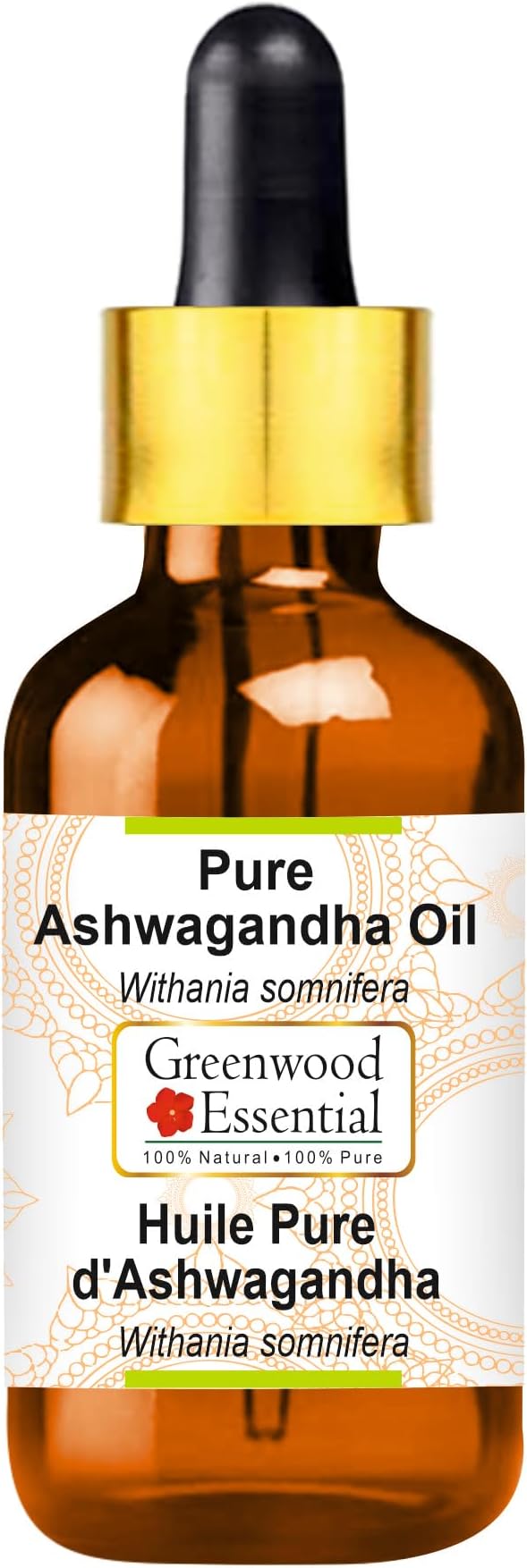 Greenwood Essential Ashwagandha Oil (Withania somnifera) with Glass Dropper | Infused | Pure | Non-Sticky | Lightweight | Ayurvedic | For Body Massage | Men & Women | 30ml (1 oz)