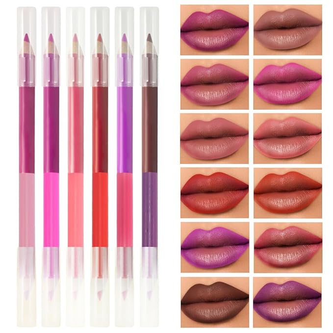 6Pcs Dual-Ended Dual-Colored Matte Lipstick Crayon Lip Liner pencil Set，Creamy & Hydrating Matte Lip Pencil, Smudge-Proof, Long-Wear Waterproof Lipstick to Create Perfect Lip Makeup (6pcs) Set #01
