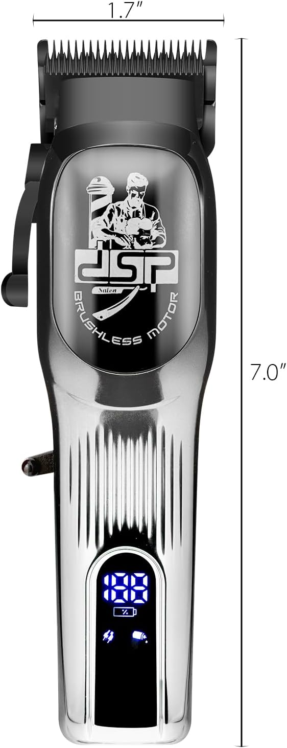 DSP Professional Hair Clipper for Men, Brushless Motor with 4CR DLC+Ceramic Blade, Rechargeable Cordless Hair Cutting Kit- Gift for Men (Silver)