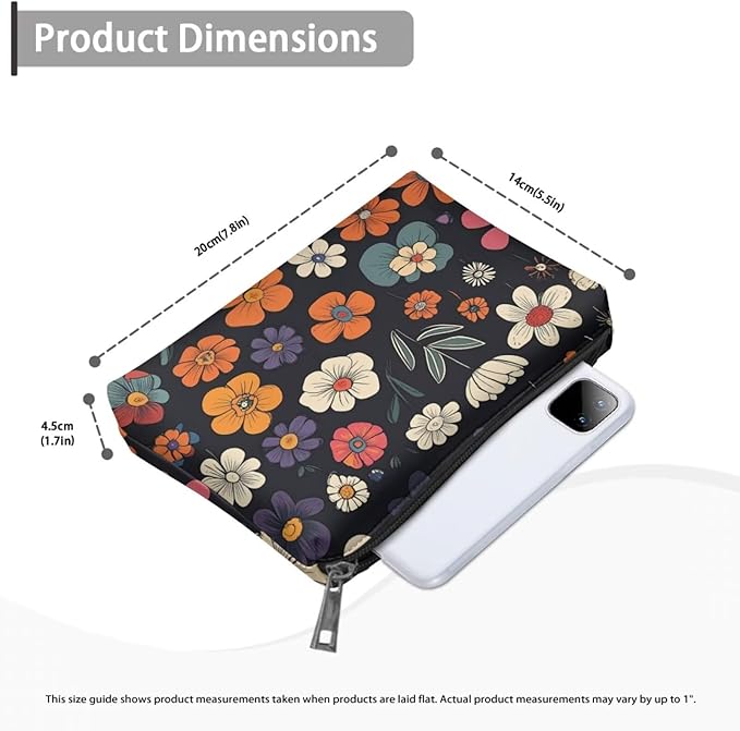 COEQINE Leather Cosmetic Purses for Women Large Capacity Floral Makeup Travel Bag With Zipper Portable Soft Pu Cosmetic Purse for Women Casual formal Wedding Handbag Cosmetic Travel Storage Bag