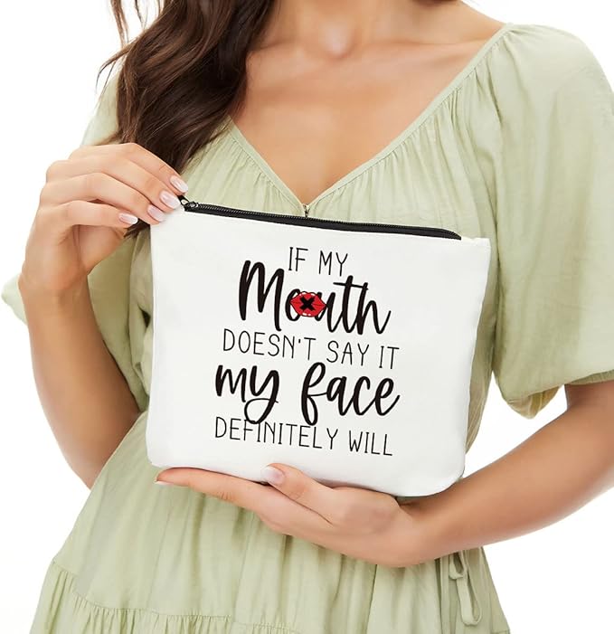 JIUWEIHU Funny Gifts for Women, Gifts for Female, Mom, Wife, Sisters, Coworker - Friendship Gifts, Fun Makeup Bag Sarcastic Gifts for Her, Best Friend Makeup Bag - My Face Definitely Will