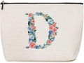 Initial Makeup Bag Monogrammed Travel Toiletry Bag Monogram Cosmetic Bag Birthday Christmas Bridal Shower Bridesmaid Gifts Personalized Gifts for Women Bride Teacher Daughter, Floral Letter D