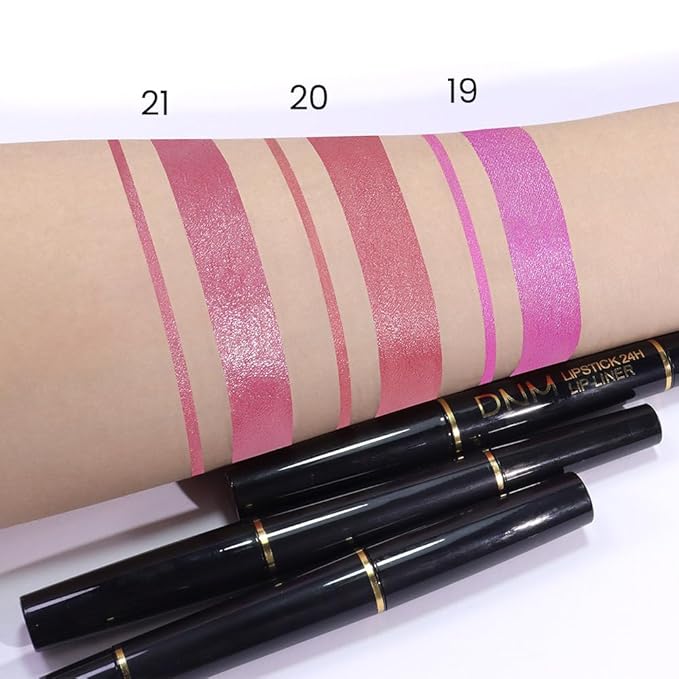 Kaely 2-in-1 Natural Pink Metallic Shine Shimmer Lip Liner & Lipstick Combo Set Kit for Women, Lightweight Hydrating Formula High Impact Full Coverage Lipstick and Lip Liner Makeup Gloss 20