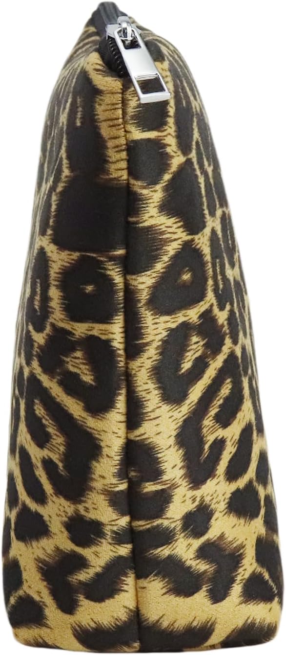 Makeup Bag For Women - Soft and Warm Material Cosmetic Bags Leopard Print Design Ladies Tote Bag,Women's Pencil Case Makeup Organizer with Zipper (Yellow)