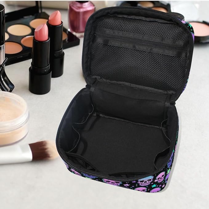 Makeup Bags, Stars Purple Skulls Makeup Organizer Bag Makeup Case Cosmetic Toiletry Bag for Girl Women Ladies