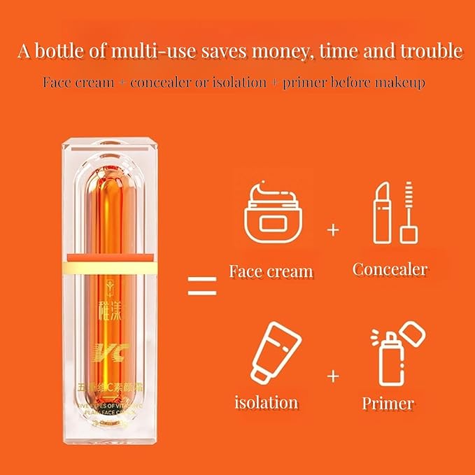 Five Vitamin C Tone-Up Cream, Brightening Face Moisturizing Makeup Cream Deep Hydration Toning Light Cream Conceal Pores,Tone Correcting BB Cream Tone-Up Lazy Concealer Face Cream
