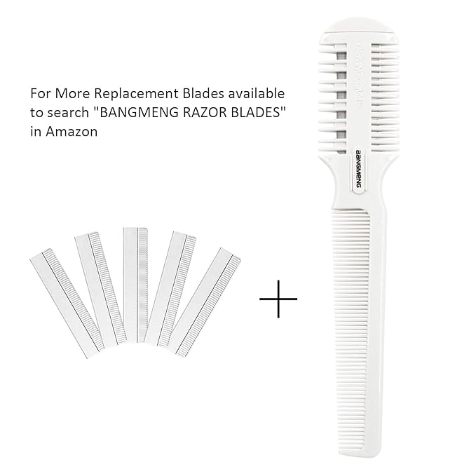 Hair Cutter Comb, Shaper Razor Comb, Split Ends Trimmer Styler, Double Edge Razor Blades for Thinning, Cutting and Styling, Extra 5 Blades Included