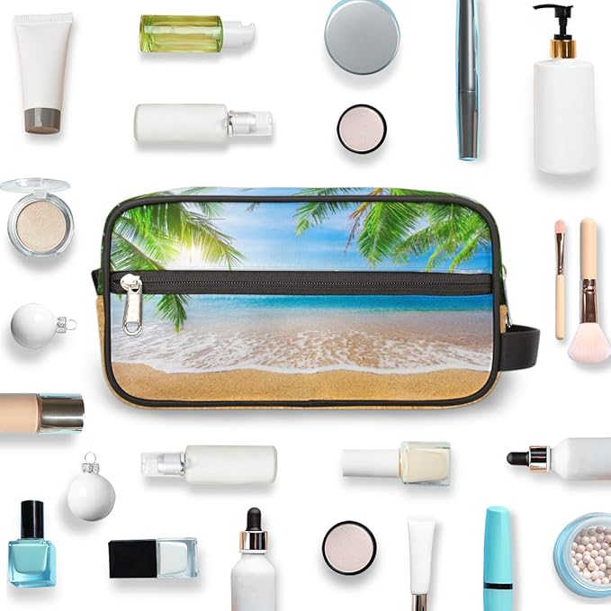 Tropical Palm Tree Beach Travel Toiletry Bag for Women Men Lightweight Cosmetic Makeup Bag Organizer Waterproof Shaving Bag Dopp Kit with Large Capacity for Toiletries and Shaving Accessories