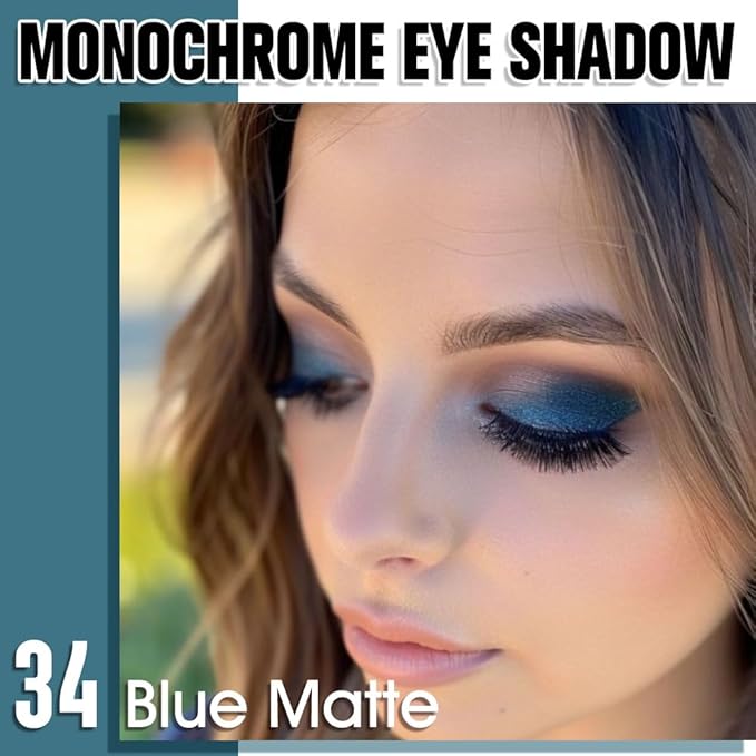 Blue Matte Single Eyeshadow, Lightweight Blendable Mini Eye Shadow for Older Women, Monochrome Eyeshadow Palette Makeup Pigmented Waterproof, Vegan & Cruelty-Free, 34
