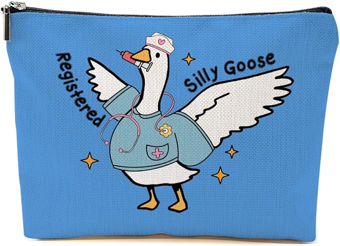 Nurse Practitioner Gifts Makeup Bag, Nurse Accessories Funny Goose Cosmetic Bag, Travel Organizer Zipper Pouch Thank You Nurses Week Gifts for Women Registered Nurses Physician Assistant, Blue