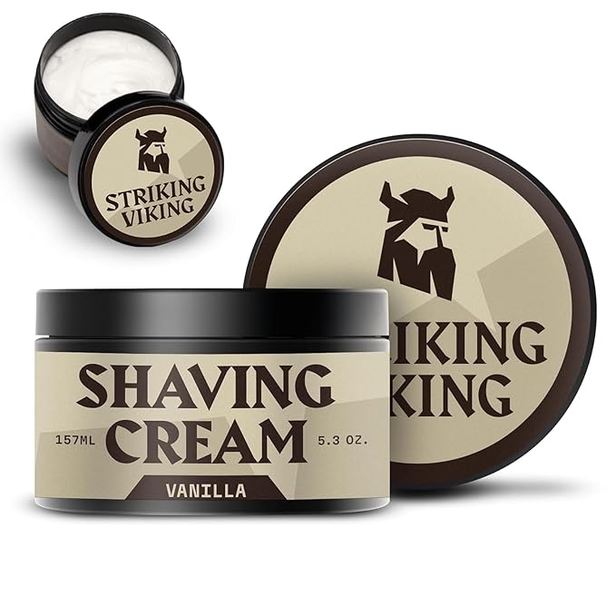 Striking Viking Shaving Cream - 5.3 fl oz, Pack of 1, Vanilla - Barbershop Comfort Vanilla Shaving Cream - Soothes Irritation & Protects Sensitive Skin Lather - Travel Ready Formula