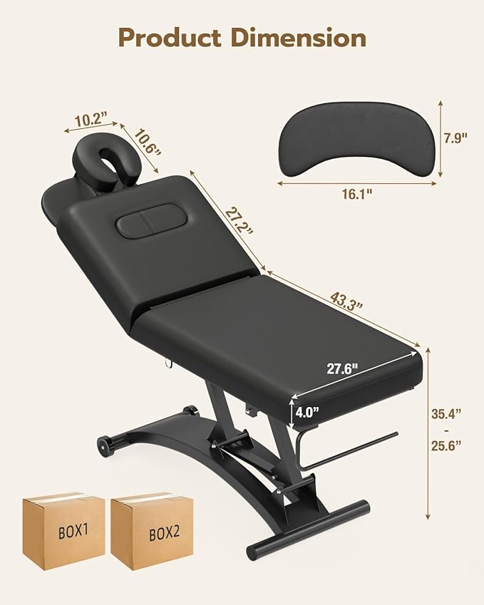Paddie 550lbs Electric Lift Massage Table Professional for Treatment/Facial/Beauty/Spa/Physical Therapy, Adjustable Backrest/Face Cradle/Rolling Wheels, Black