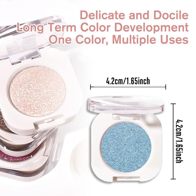 Sky Blue Metallic Single Eyeshadow, Lightweight Blendable Mini Eye Shadow for Older Women, Monochrome Eyeshadow Palette Makeup Pigmented Waterproof, Vegan & Cruelty-Free, 32