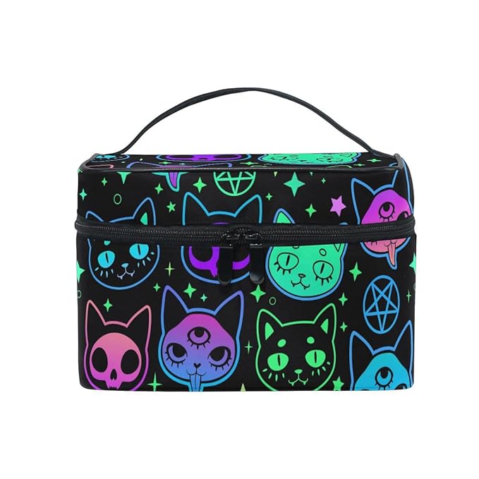 Cosmetic Bag Rainbow Cat Witchcraft Moon Star Travel Makeup Organizer Bag Portable Train Case for Women Girls