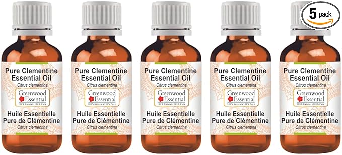 Greenwood Essential Pure Clementine Essential Oil (Citrus Clementina) Steam Distilled (Pack of Five) 100ml X 5(16.9 oz)