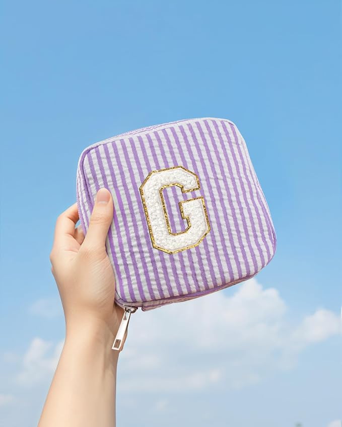 Birthday Gifts for Women - Personalized Cute Purple Initial Cosmetic Makeup Pouch Make Up Toiletry Bag for Her Mom Teacher Friend Girlfriend Wife Teacher's Day Gifts 21st Birthday Giftss