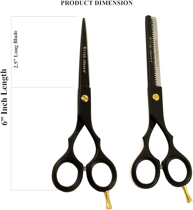 Professional Hair Cutting Scissors - Krisp Shave Stainless Steel Salon Barber Thinning Scissor (6 Inch) - Shears for Men's Beard Mustache Women Kids Pets Haircut All Purpose Shear Kit/Set, KSP-785