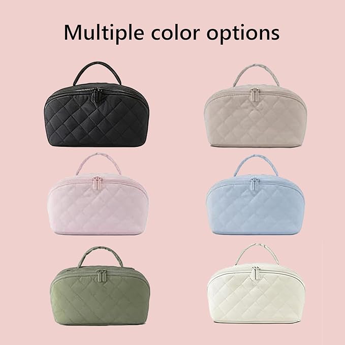 Petition Makeup Bag, 180° Open Lay-Flat Cosmetic Case, Large Capacity Compartment Makeup Bag, Lightweight, Soft and Fashion for Bottles & Brushes (Blue)