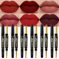 BINGBRUSH 6Pcs Double Ended Mauve Ruby Deep Red Matte Lip Liner and Lipstick Makeup Combo Set for Women, Light Brown Lipliner 24 Hours Original Waterproof Long Lasting Lip Stains Pencil Kit Set