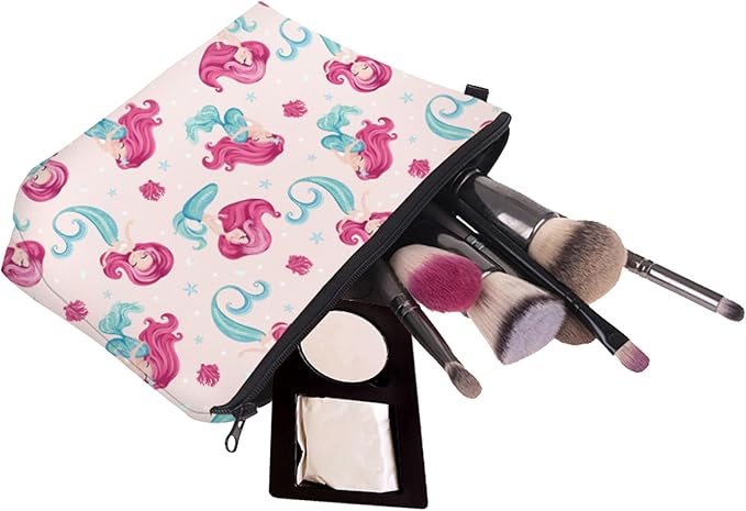 Cute Travel Makeup Bag Cosmetic Bag Small Pouch Gift for Women (Pink Mermaid)