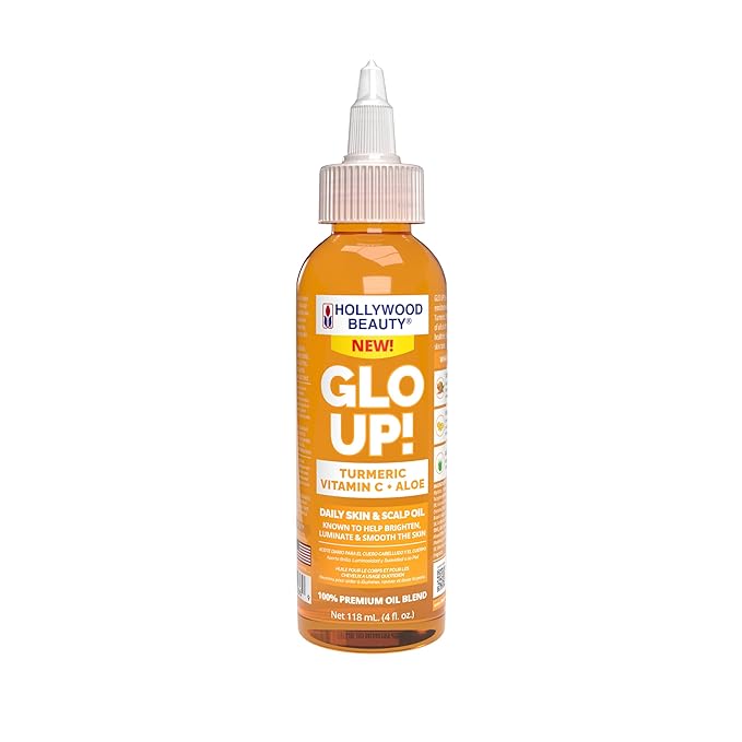 Hollywood Beauty Glo Up! Daily Skin & Scalp Oil to Brighten and Smooth with Turmeric, Vitamin C, and Aloe, 4 fl oz