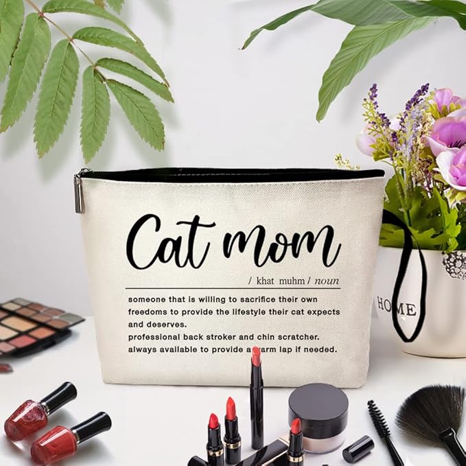 ZHANTUONE Cat Mom Funny Cosmetic Bag, for Travel Toiletry Zipper Storage Pouch Makeup Bag, Gifts for Cat Lovers Mom, Birthday Gifts for Daughters Sisters Friends Coworker