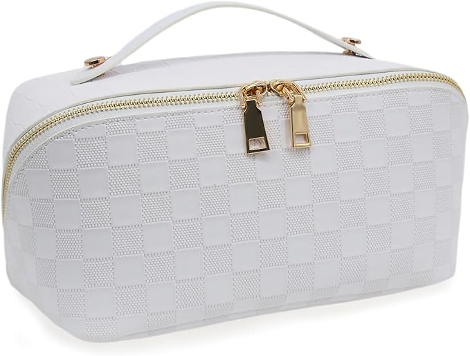 Travel Makeup Bag – Large Cosmetic Organizer with Waterproof PU Leather, Smooth Double Zipper & Tear-Resistant Lining, Toiletry Pouch for Women (Grey)