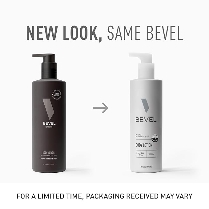 Bevel All Day Body Lotion for Men with Shea Butter and Argan Oil, Lightweight Formula Softens and Smoothes Skin, 16 Oz (Packaging May Vary) (Pack of 2)