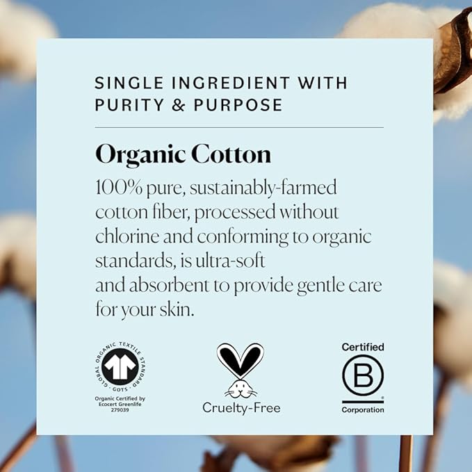 Sky Organics Organic Large Oval Cotton Pads, 100% Pure Organic Cotton, GOTS Certified Cotton, Dual Textured Design, for Makeup Removal, Cleansing, Toner Application w Ebook